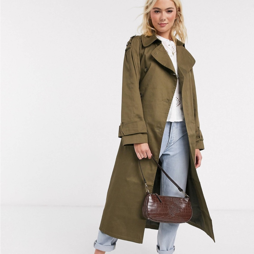 Asos longline trench coat in khaki size 6 NWT